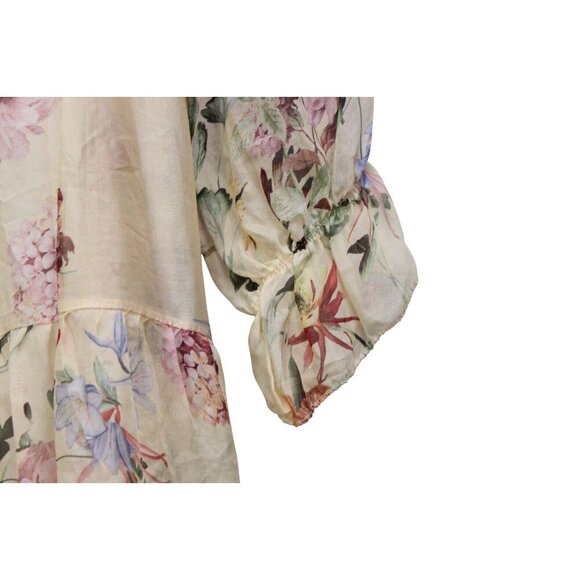 NWT BELLAMBRA Silk Blend Tiered Hem Mini Dress Yellow Floral Size Medium Italy - Picture 7 of 16